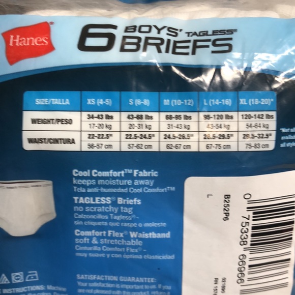 NWT Hanes 6 pair boys tag less briefs size lg 14-16 - Picture 3 of 6